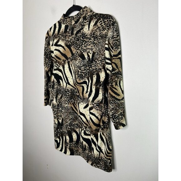 Susan Graver Liquid Knit Brown/Black Animal Print Sparkle Mock Neck Size Small - Picture 6 of 7